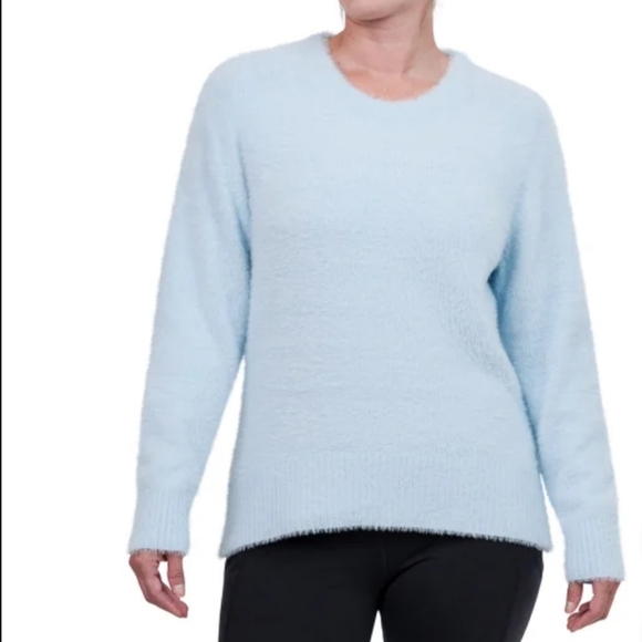 Bleu Gray Eyelash Sweater Women's Small Blue Solid Cozy Crewneck Top - Picture 13 of 13